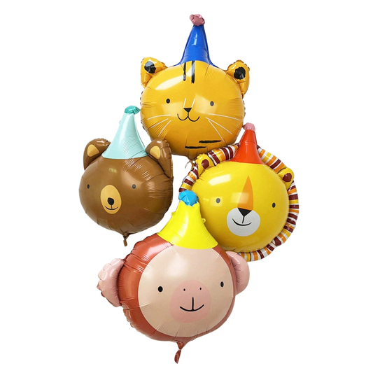 Party Animal foil balloon bundle with bear, lion, tiger and monkey balloons available at our Toronto party shop