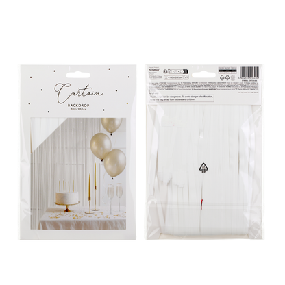 WHITE FRINGE CURTAIN BACKDROP 3 x 6.5 FT