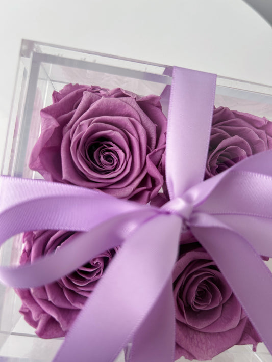 purple preserved roses - acrylic box