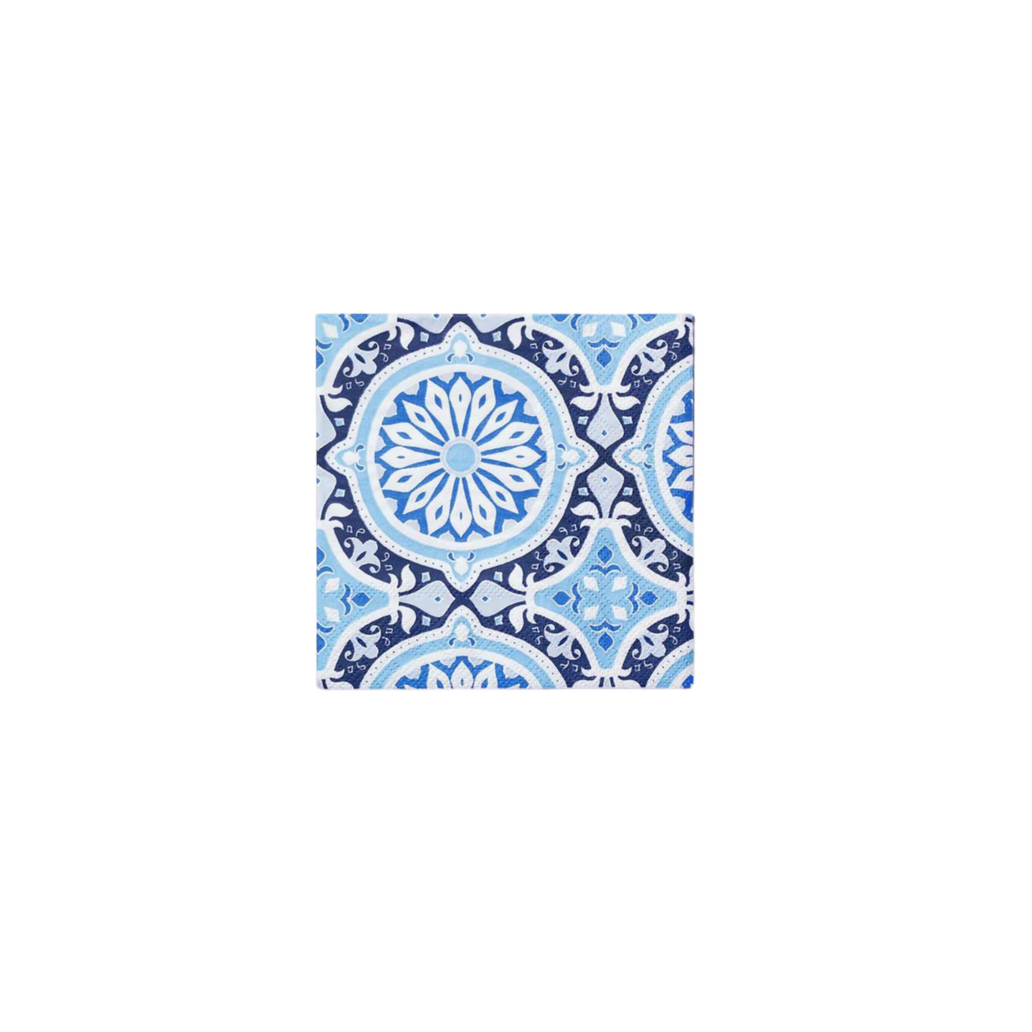 Amalfi Blues cocktail napkins featuring Italian‑tile inspired blue and gold pattern, available in Toronto and shipping across Canada