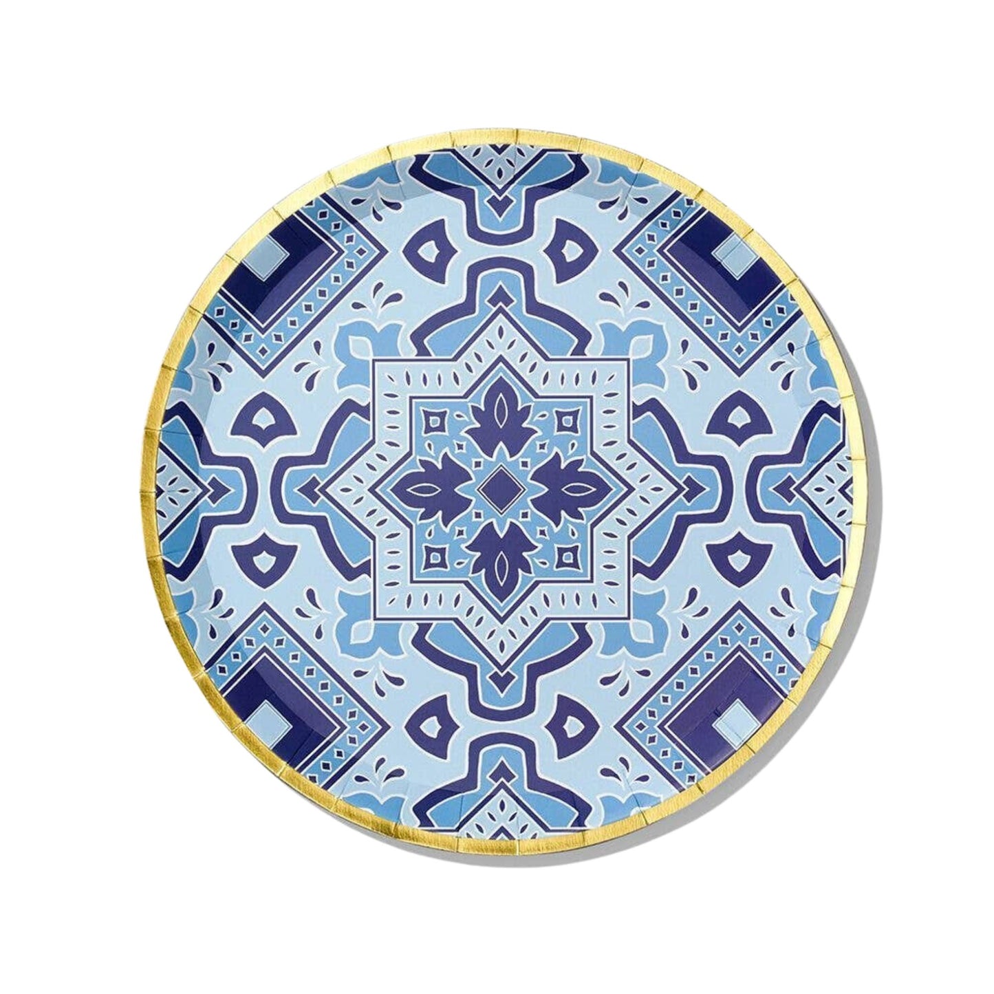 blue paper plate with amalfi inspired design