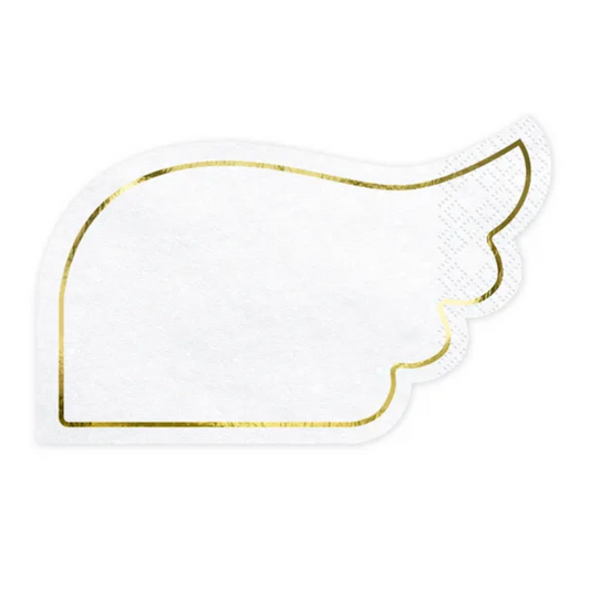 White angel wing‑shaped paper napkin with gold foil edge, perfect for elegant celebrations in Toronto