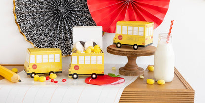 apple shaped paper napkins with school bus snack boxes
