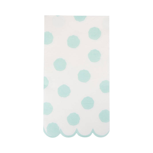 Aqua polka dot paper dinner napkin with scalloped edge, ideal for baby showers and celebrations in Toronto.