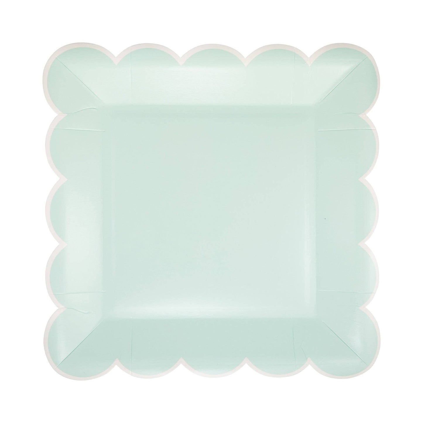 aqua scalloped square plates with a white trim - pack of 8 