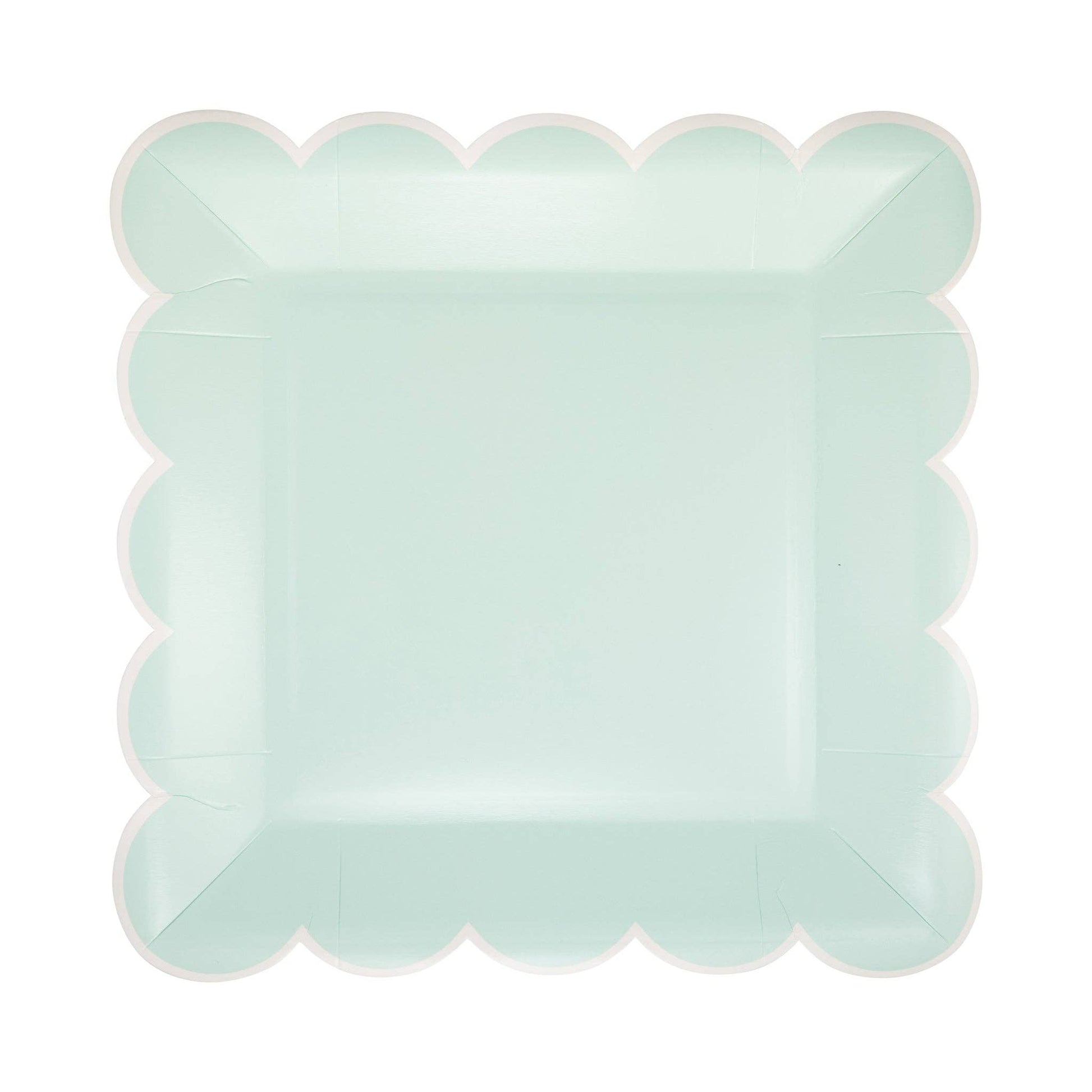 aqua scalloped square plates with a white trim - pack of 8 