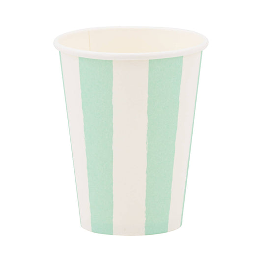 Aqua striped paper cup for parties, showers, and events, available in Toronto and ships across Canada and US.