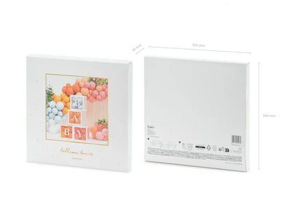 Product packaging for BABY balloon boxes with image of balloon-filled display, ideal for baby showers, available in Toronto and shipping across Canada.