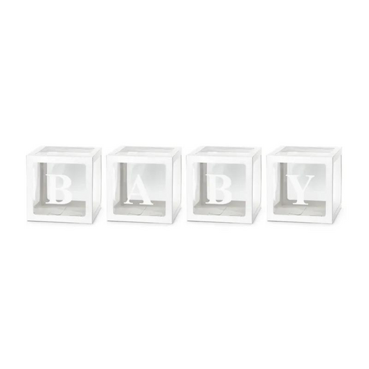 clear and white baby balloon boxes