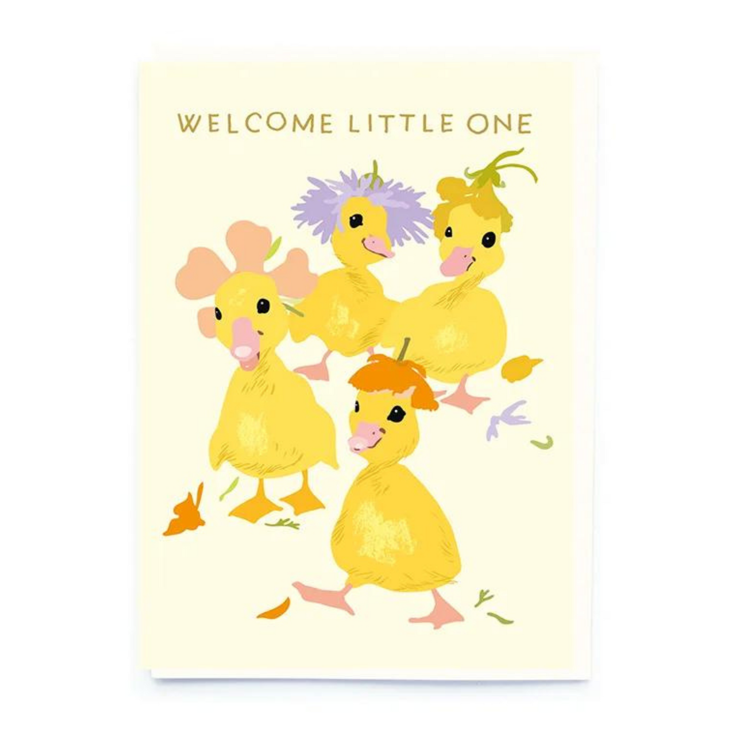 welcome baby card with baby duckling illustrations