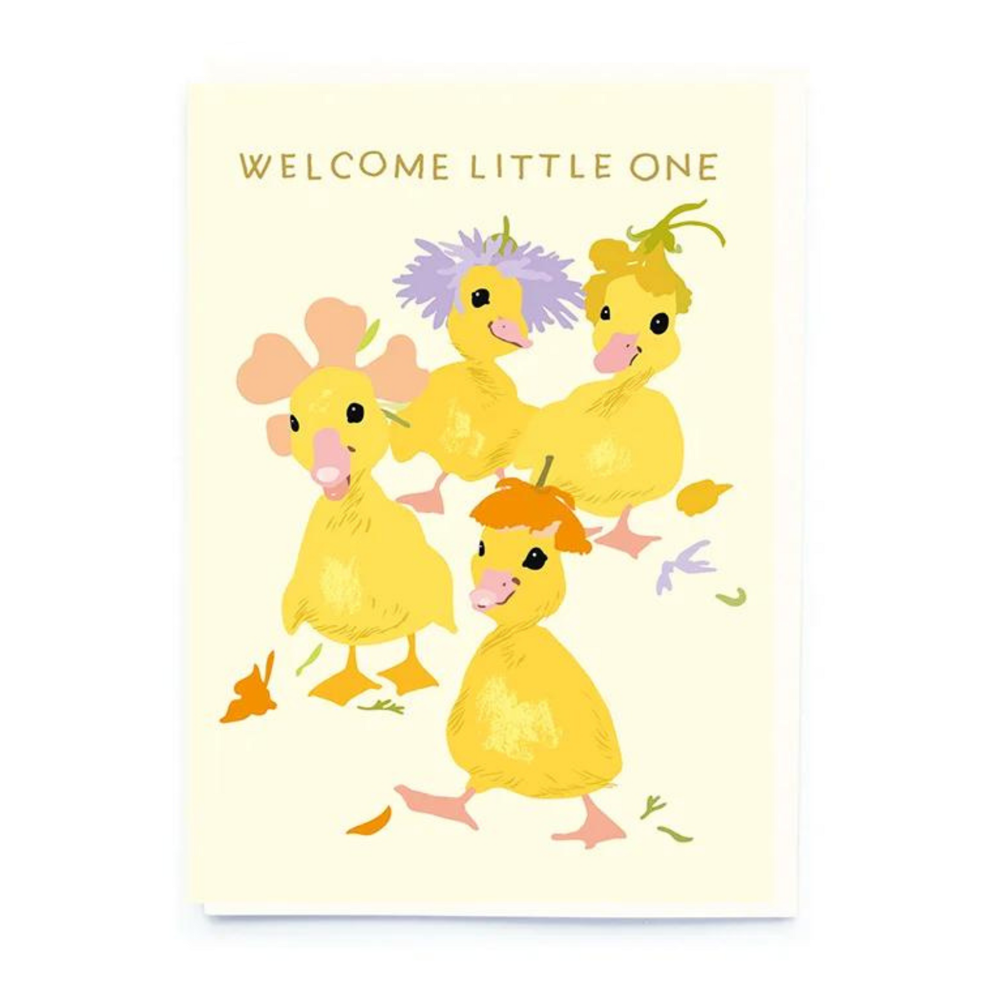 welcome baby card with baby duckling illustrations