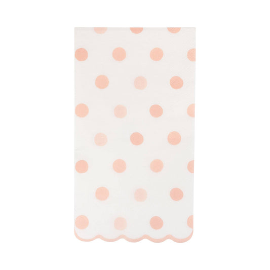 Soft pink polka dot dinner napkin with scalloped edge, ideal for Toronto parties and baby showers.