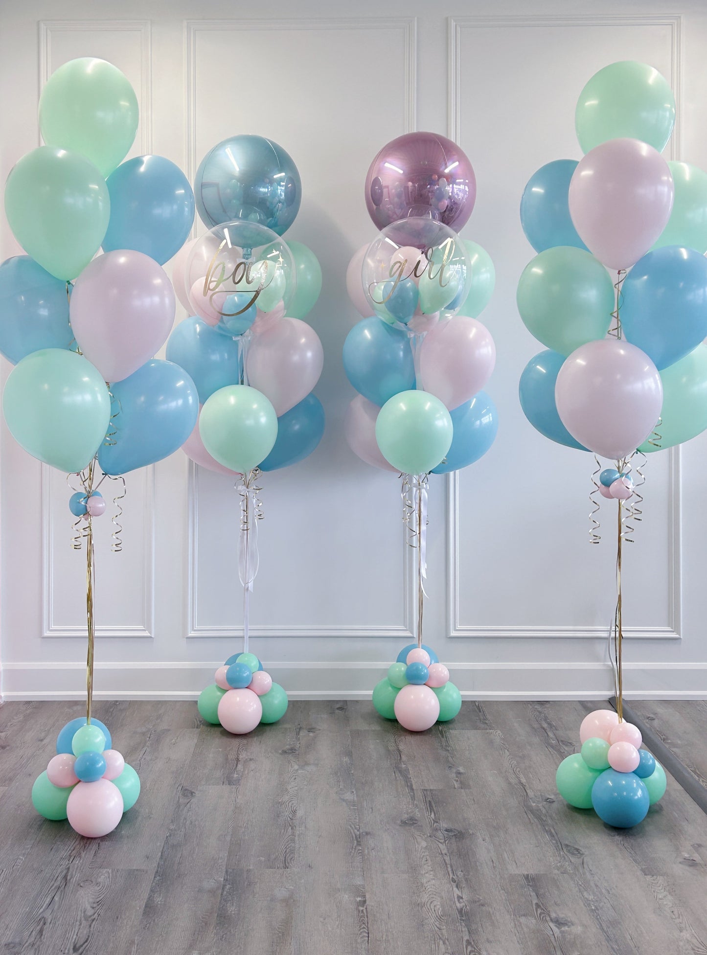 baby shower helium balloon bundles - gender neutral. 