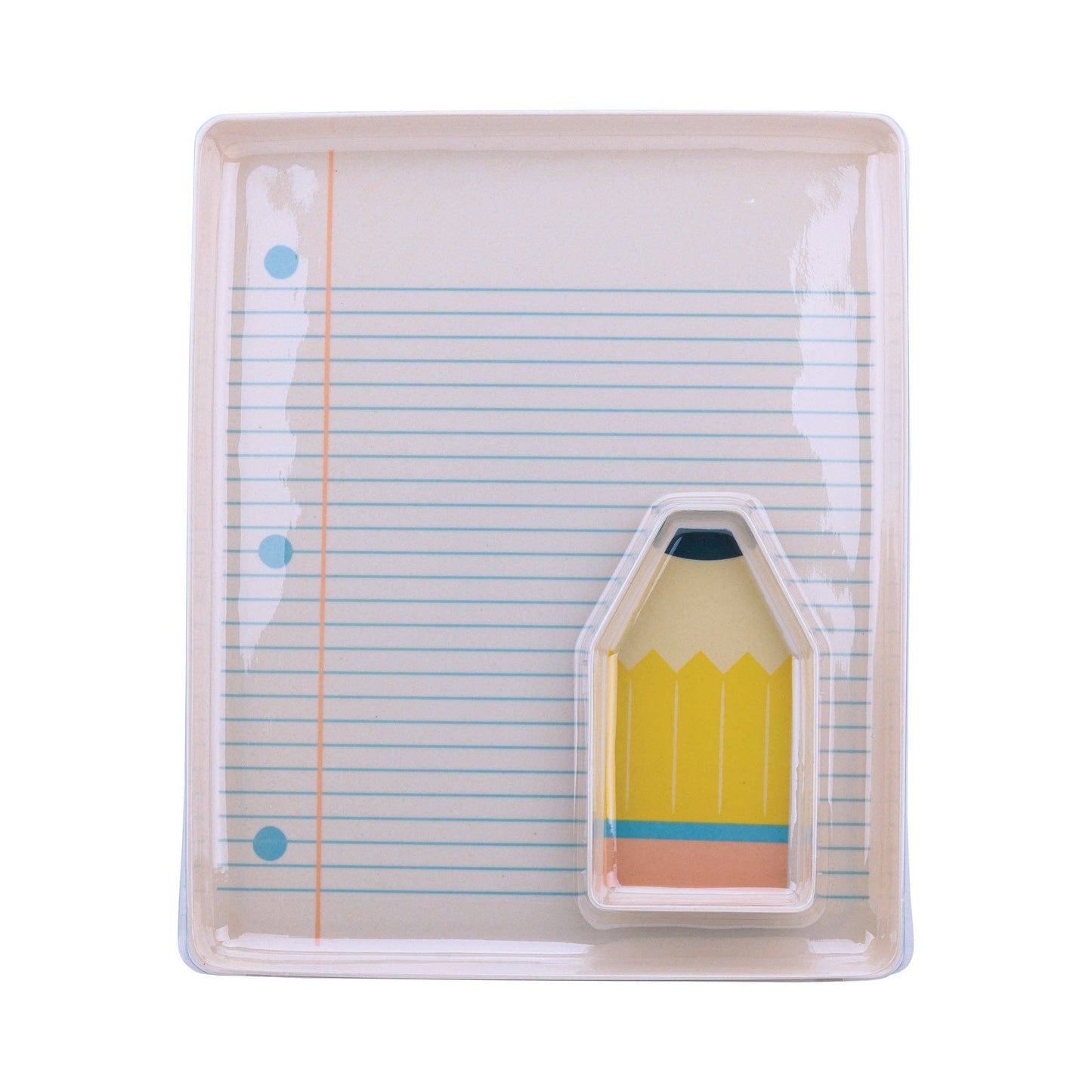 Notebook with a pencil-shaped hole puncher on a white background