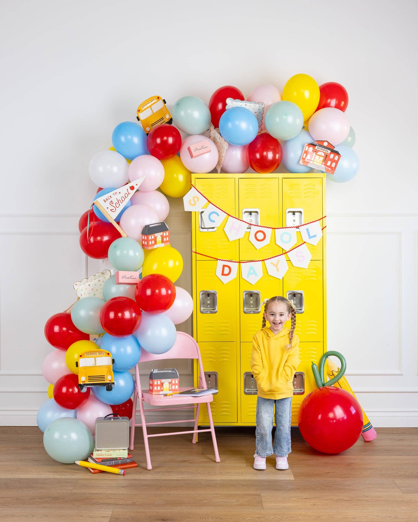 back to school balloon garland and party supplies 