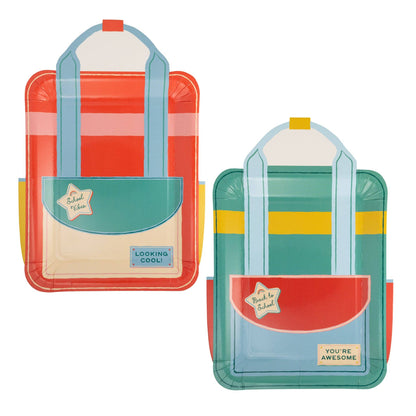 Backpack shaped paper plates in colourful school-inspired designs available at our Toronto party shop.