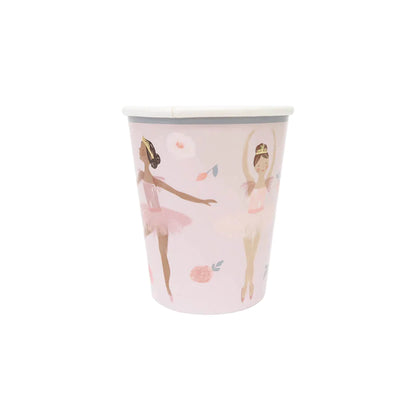 pink cups with ballerina illustrations