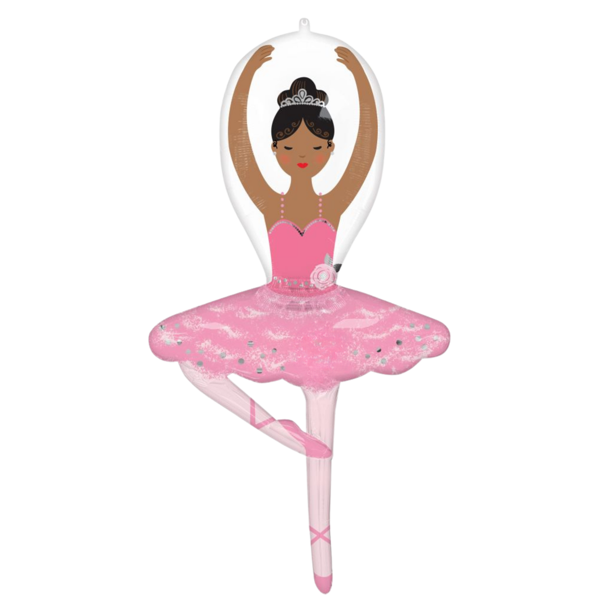 Foil balloon ballerina girl in pink tutu with tiara, perfect for ballet party decorations in Toronto.