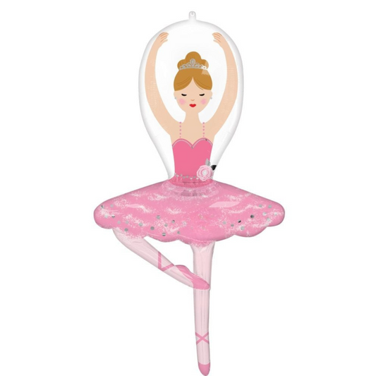 Foil balloon ballerina girl in pink tutu with tiara, perfect for ballet party decorations in Toronto.
