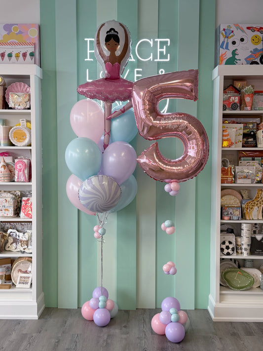 Pastel ballet birthday balloon bundle available at our Toronto party shop