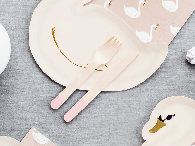 pink dipped wooden cutlery for swan themed party