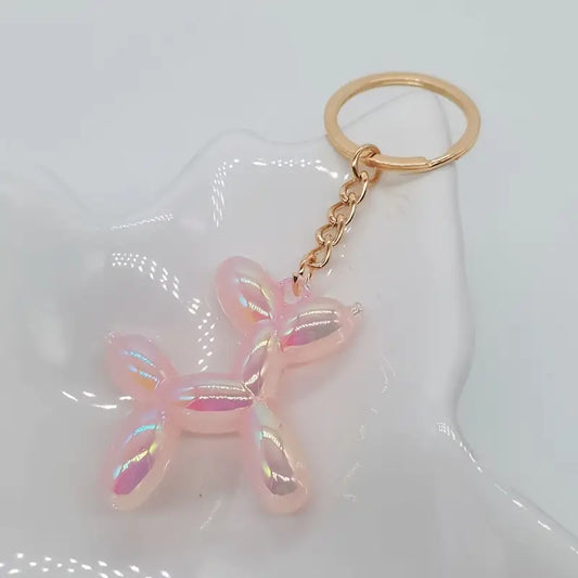 iridescent pink balloon dog keychain - gold hardware 