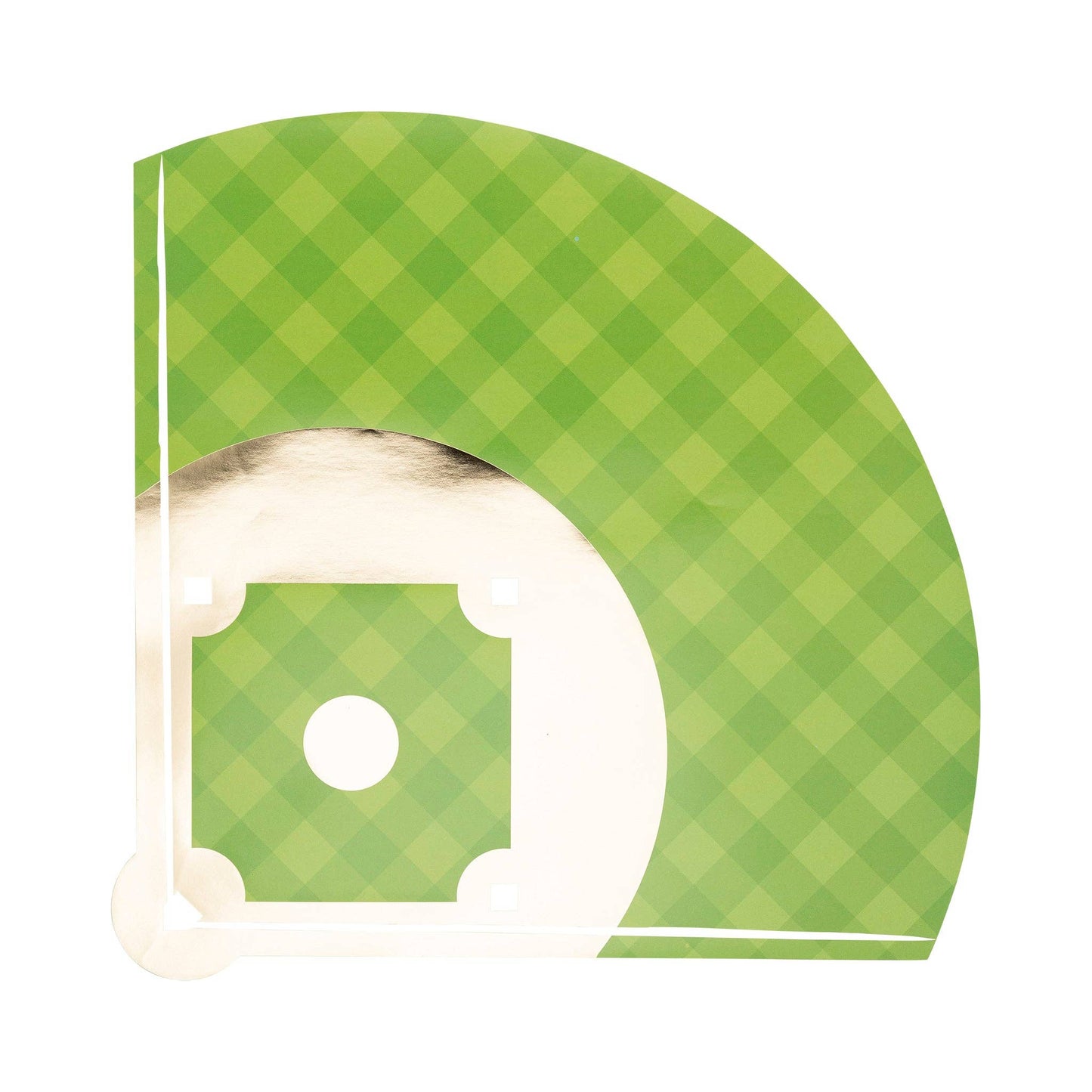 Baseball diamond paper placemat with green field design and gold foil details, available in Toronto and shipping across Canada