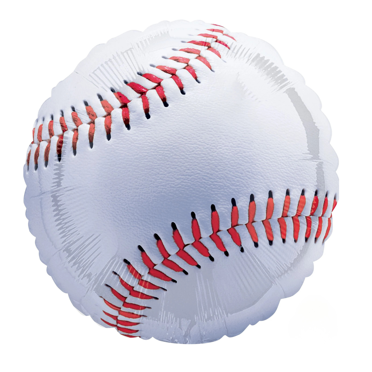 White baseball foil balloon with classic red stitching for rookie year birthdays, baseball parties and sports celebrations. Pick up in Toronto and Canada-wide shipping available.