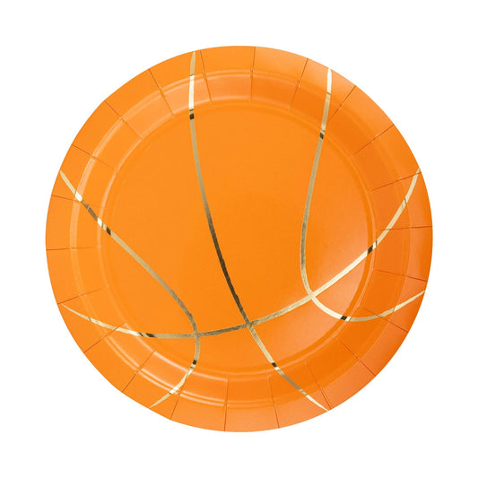 Orange paper plate with basketball design 