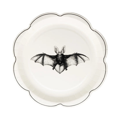 Decorative plate with a bat illustration on a white background