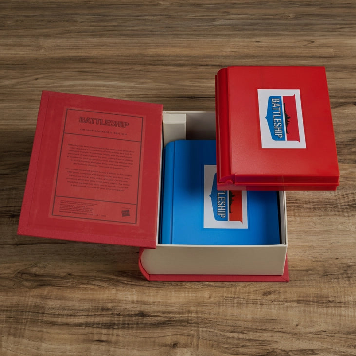 Opened Battleship Vintage Bookshelf Edition showing ocean grids, ships, and components, available in Toronto and shipping Canada-wide.