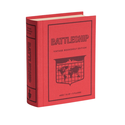 Battleship Vintage Bookshelf Edition in a fabric-wrapped book case, perfect for game nights. Sold in Toronto and ships Canada and USA.