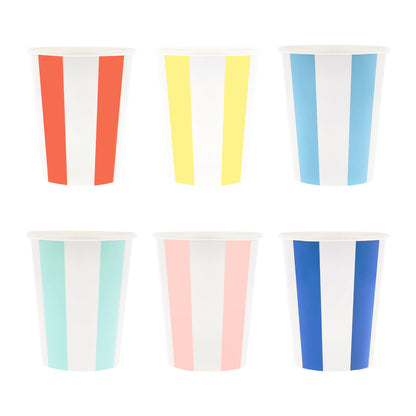 Beach striped paper cups by Meri Meri in assorted colours available at our Toronto party shop