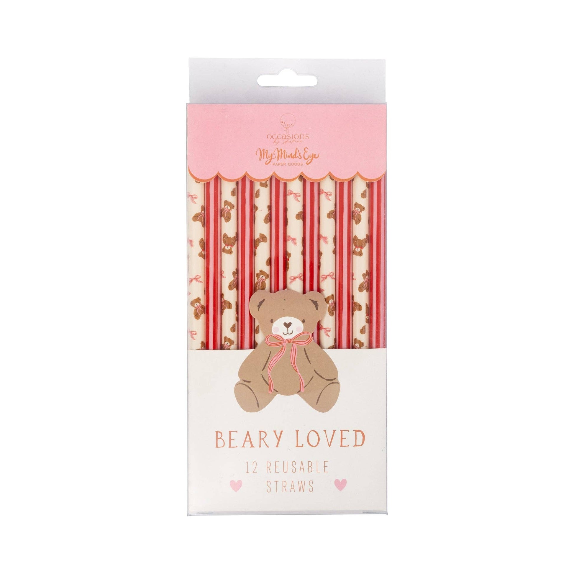 Beary Loved reusable straws packaging featuring teddy bear design, available at Confetti My Party in Toronto
