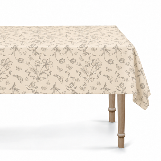 BEIGE FLORAL TABLECLOTH