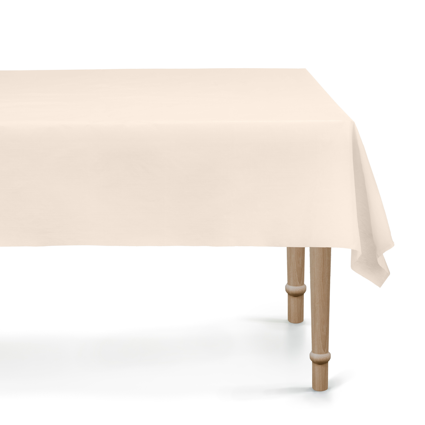 Beige tablecloth on a wooden table with a white background