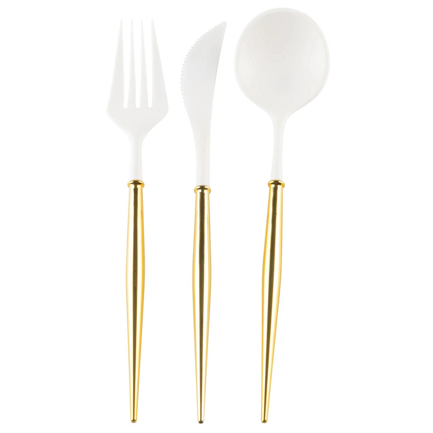 white and gold plastic cutlery set