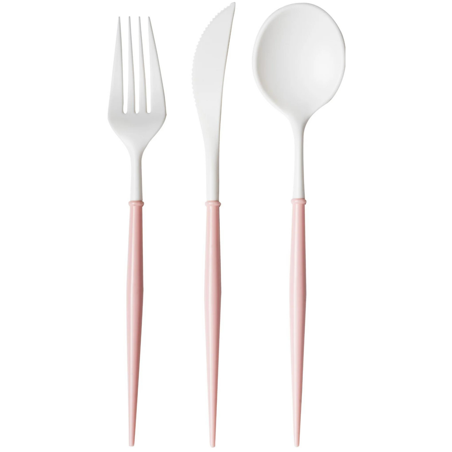 white and pink plastic cutlery set