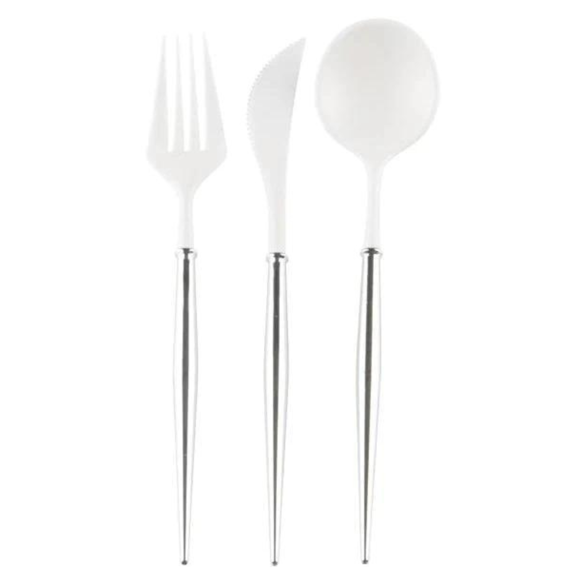 white and silver plastic cutlery set