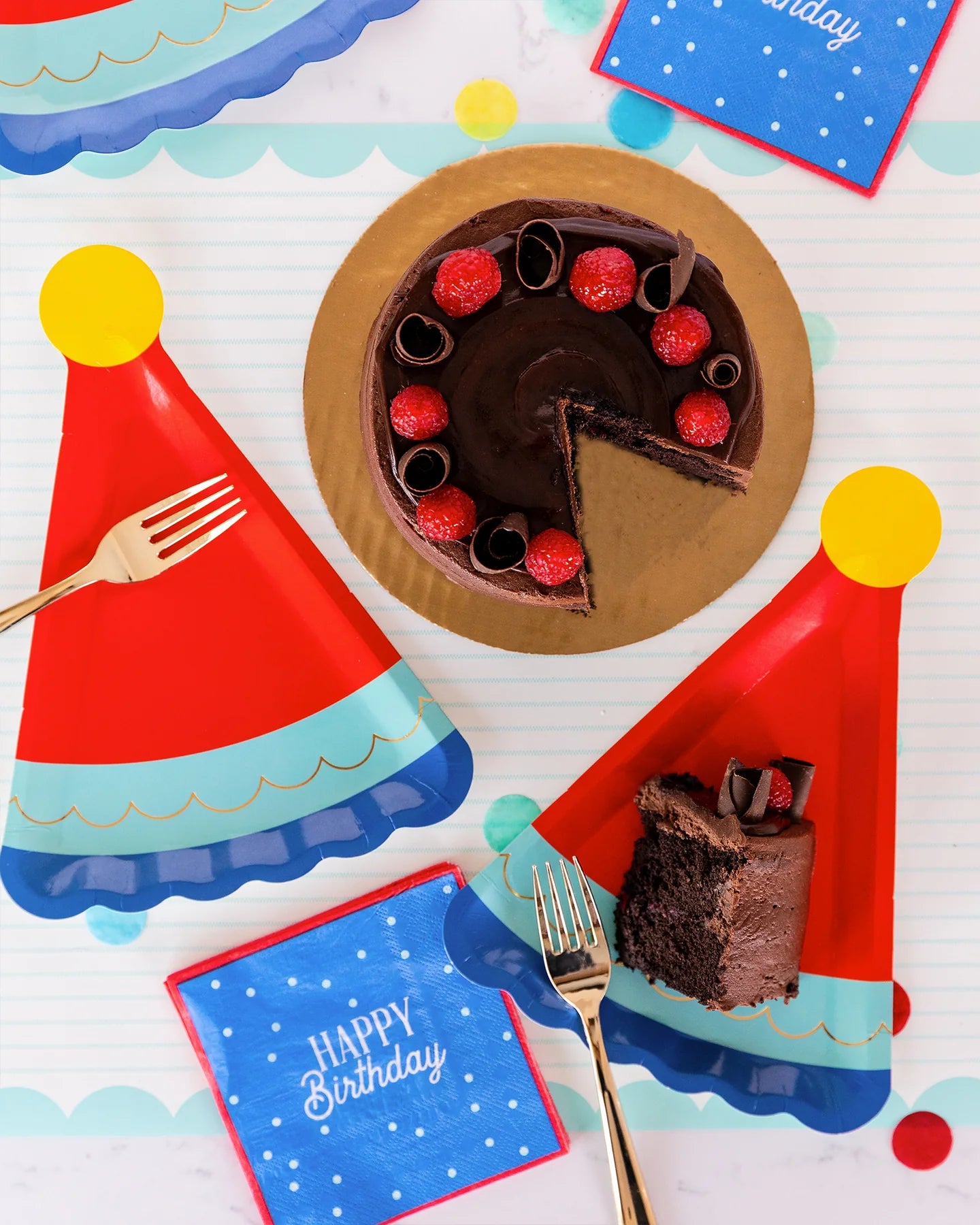 birthday cake with birthday hat shaped plate