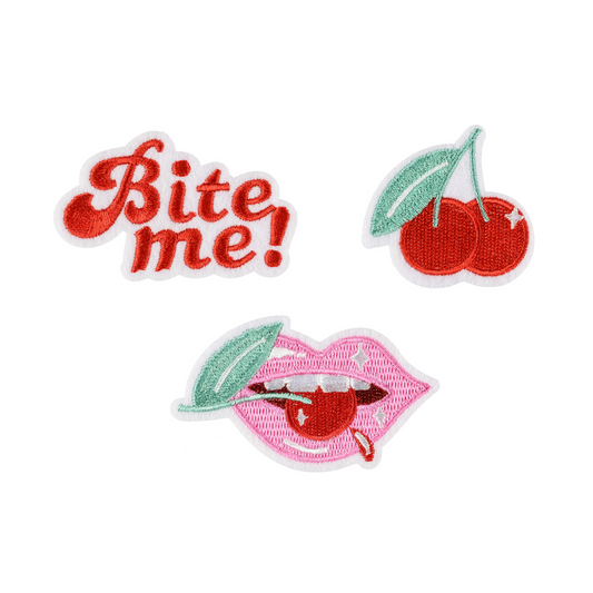 EMBROIDERED 'BITE ME!' IRON ON PATCH SET