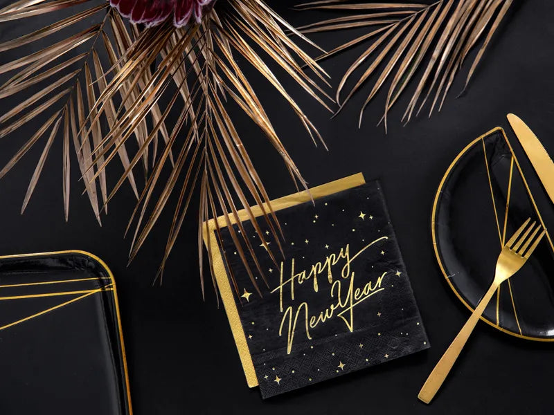 black and gold happy new year napkins