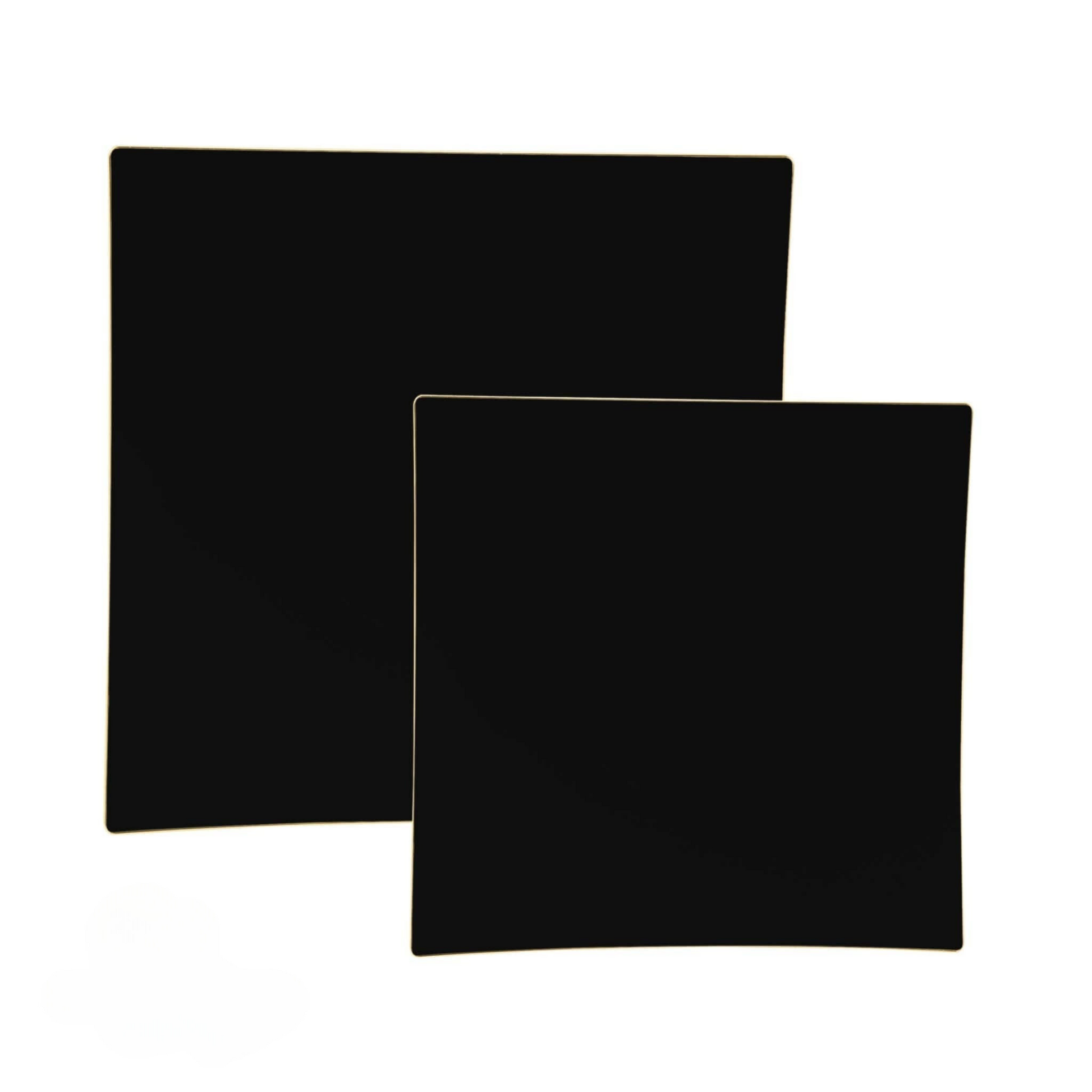 square shaped black and gold plastic dinner plates