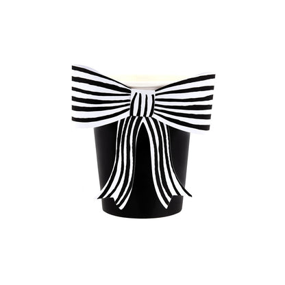 Black paper cup with bold black and white striped bow, available at our Toronto party shop.