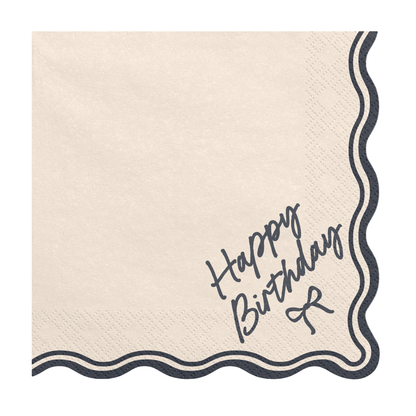 Beige Happy Birthday napkin with black bow detail available at our Toronto party shop