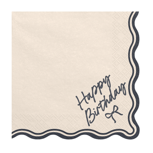 Beige Happy Birthday napkin with black bow detail available at our Toronto party shop