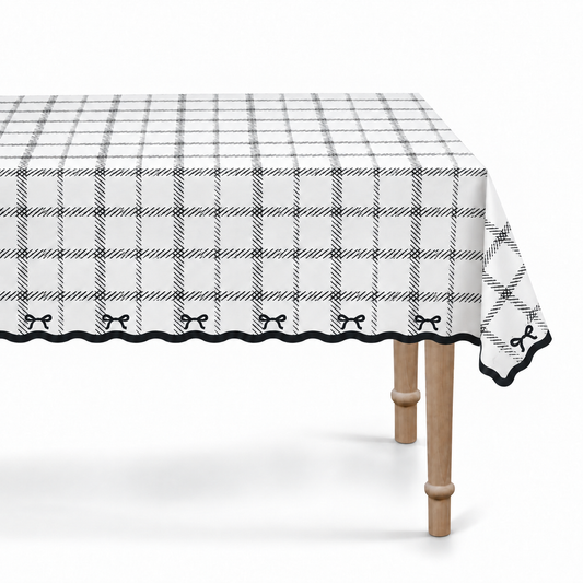 BLACK AND WHITE BOWS DISPOSABLE TABLECLOTH