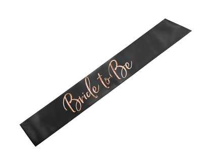 Black Bride to Be sash with rose gold lettering available at our Toronto party shop