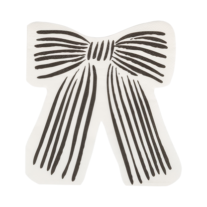 White ceramic bow-shaped napkins with black lines on a white background