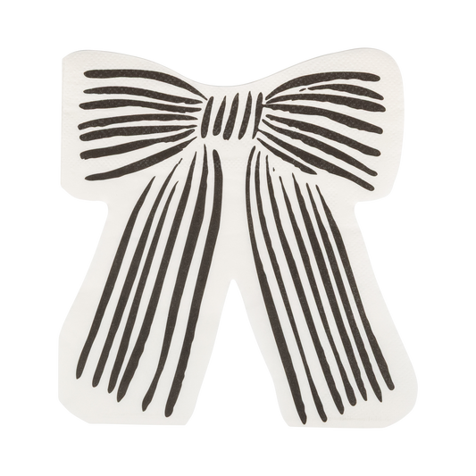 White ceramic bow-shaped napkins with black lines on a white background